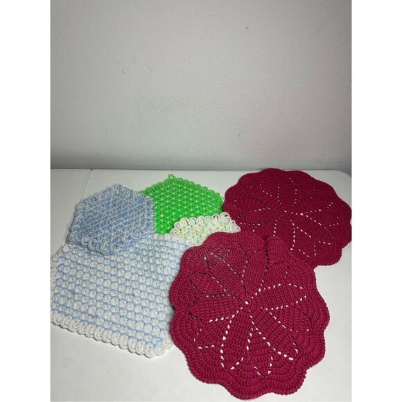 Rare Vintage Handmade Set of 6 Knit Crochet Hot Pad Trivet Potholders - Picture 14 of 14